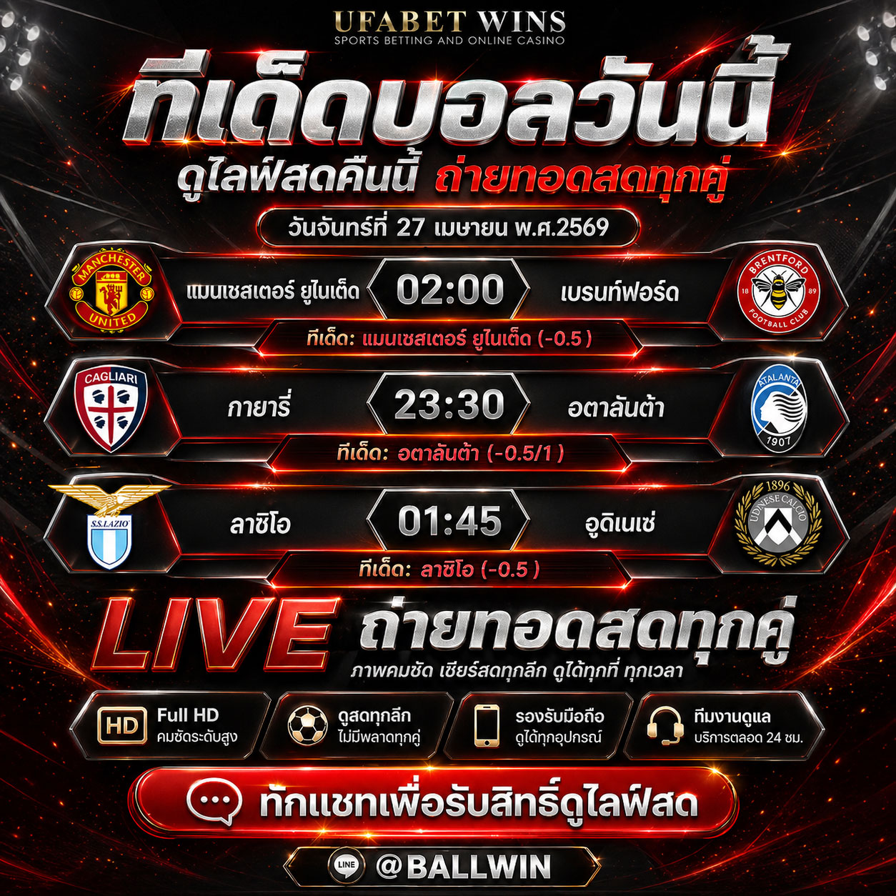 ทีเด็ดบอล 27 เม.ย. 69