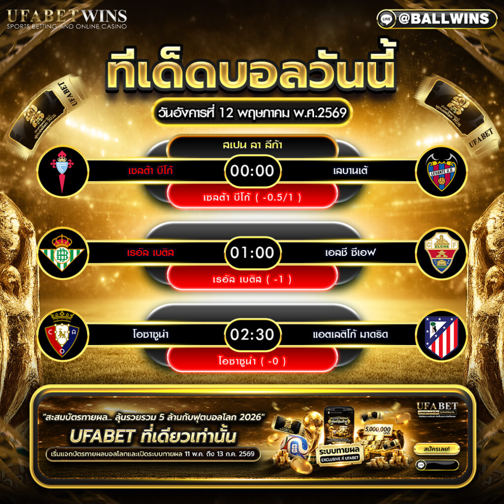 วิเคราะห์บอลวันนี้ 12 พฤษภาคม 2569 ศึกสเปน ลา ลีก้า ครบทุกคู่