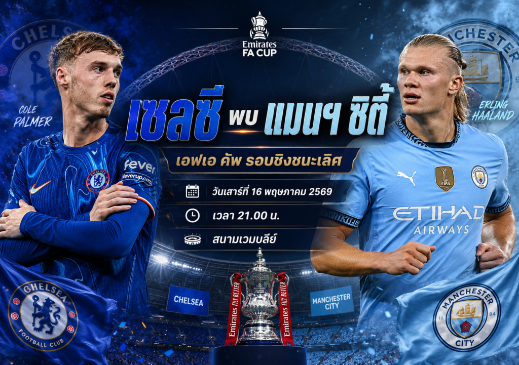 วิเคราะห์ เชลซี พบ แมนฯ ซิตี้ 16 พ.ค. 2569 เอฟเอ คัพ รอบชิง พร้อมสกอร์ที่คาด
