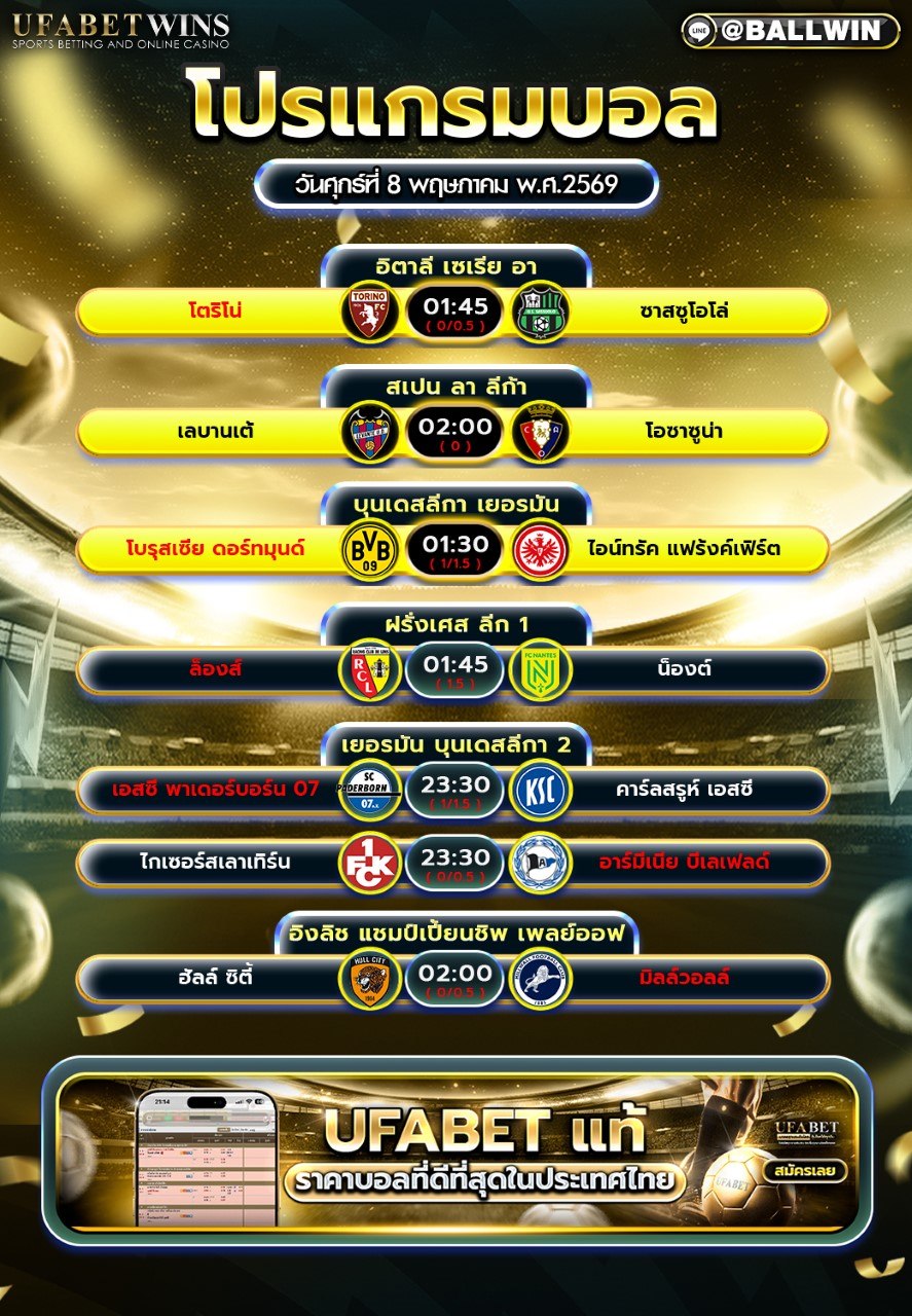 โปรแกรมบอลวันนี้