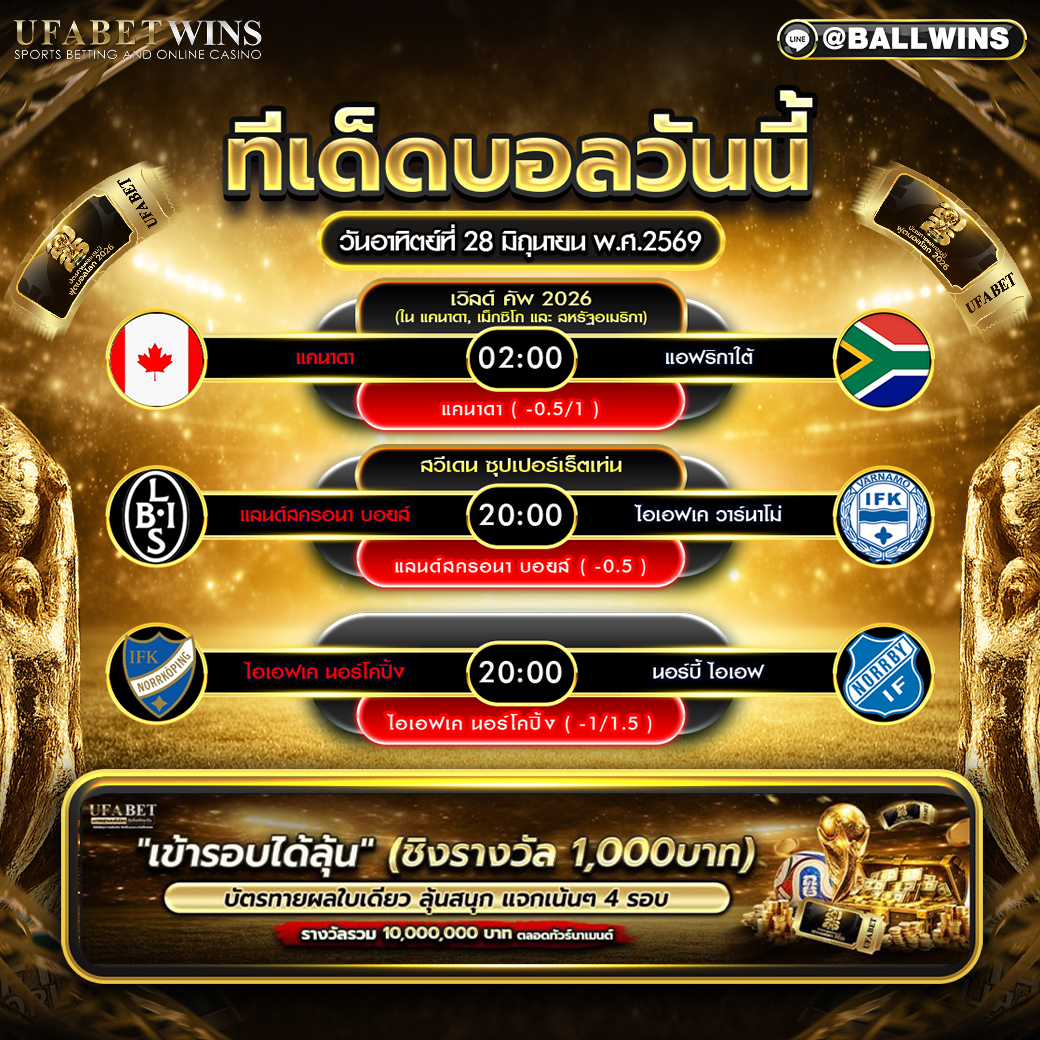 วิเคราะห์บอล วันอาทิตย์ที่ 28 มิถุนายน พ.ศ. 2569